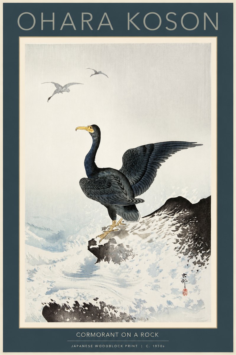 Ohara Koson Cormorant on a Rock No2 - Plakat