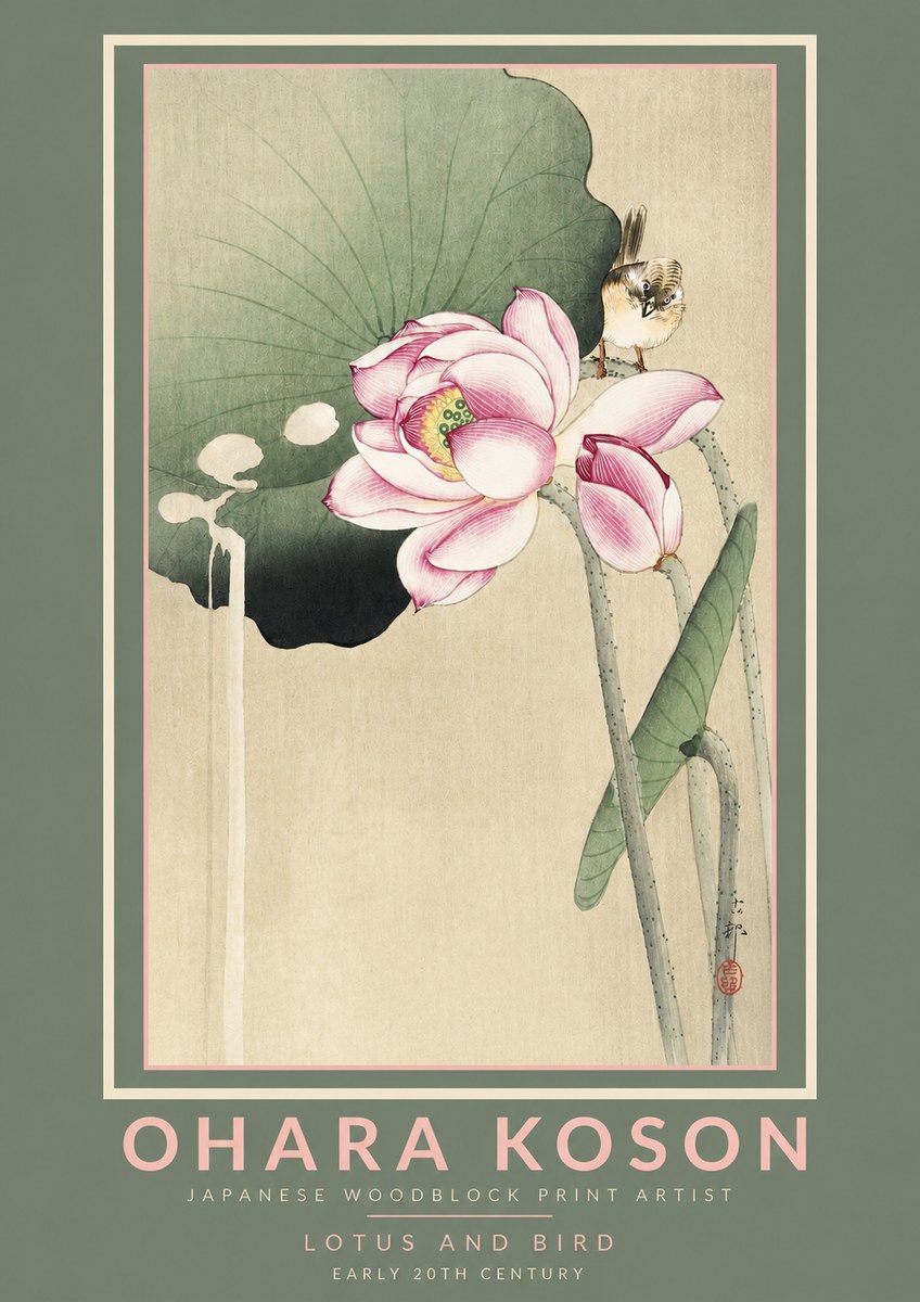 Ohara Koson Lotus and Bird No2 - Plakat