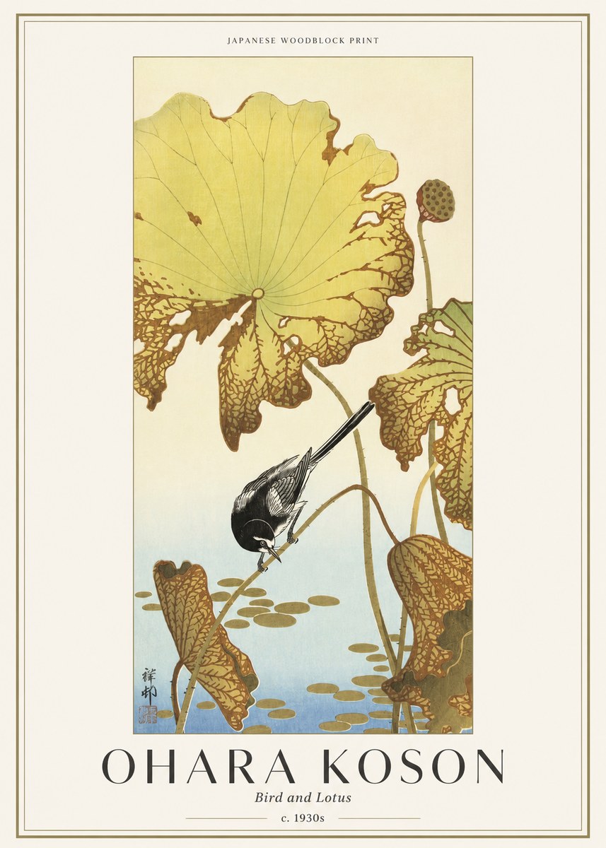 Ohara Koson Bird and Lotus No1 - Plakat