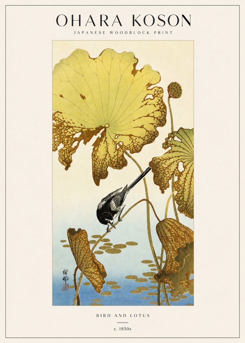 Ohara Koson Bird and Lotus No3 - Plakat