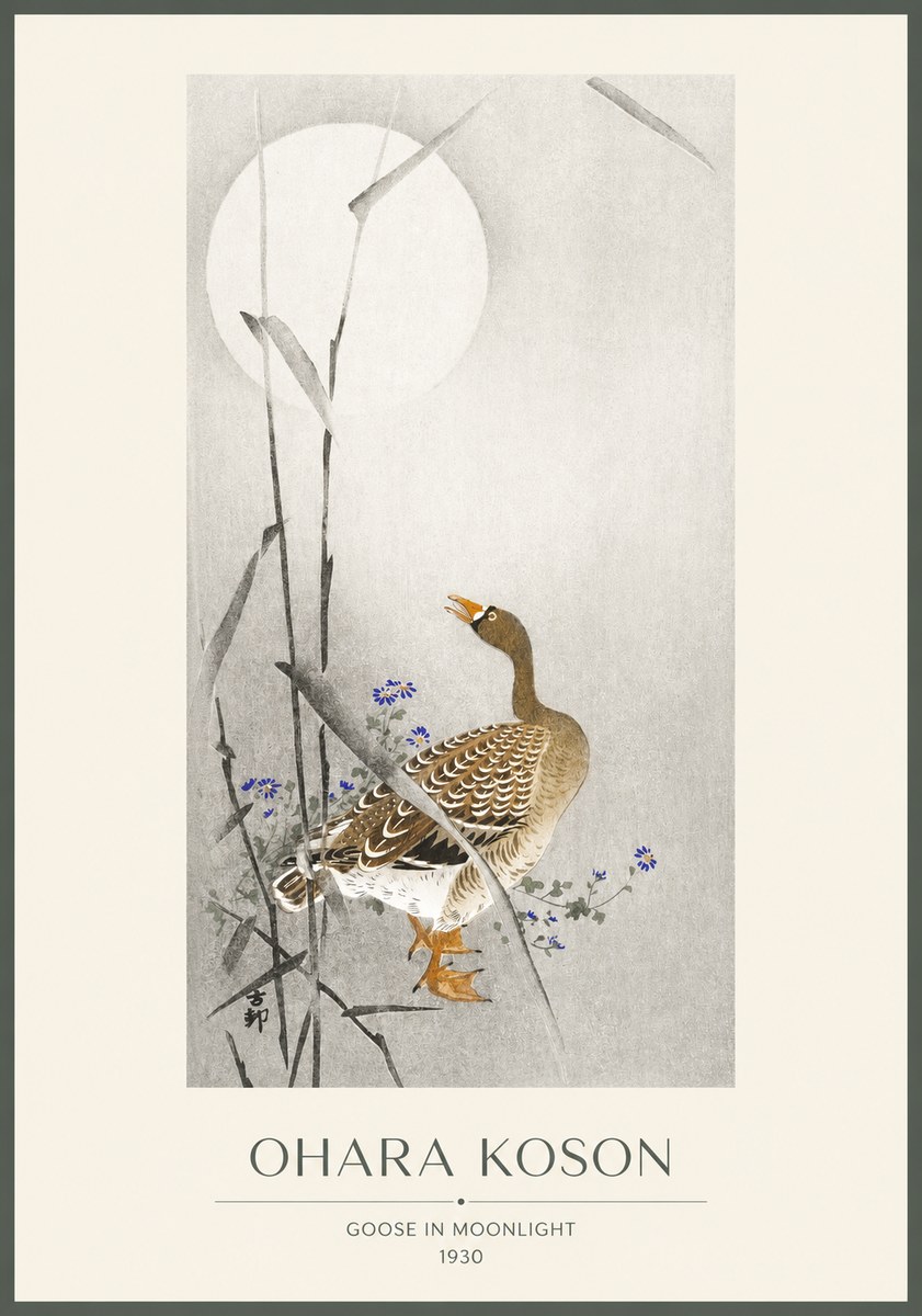 Ohara Koson Goose in Moonlight No1 - Plakat