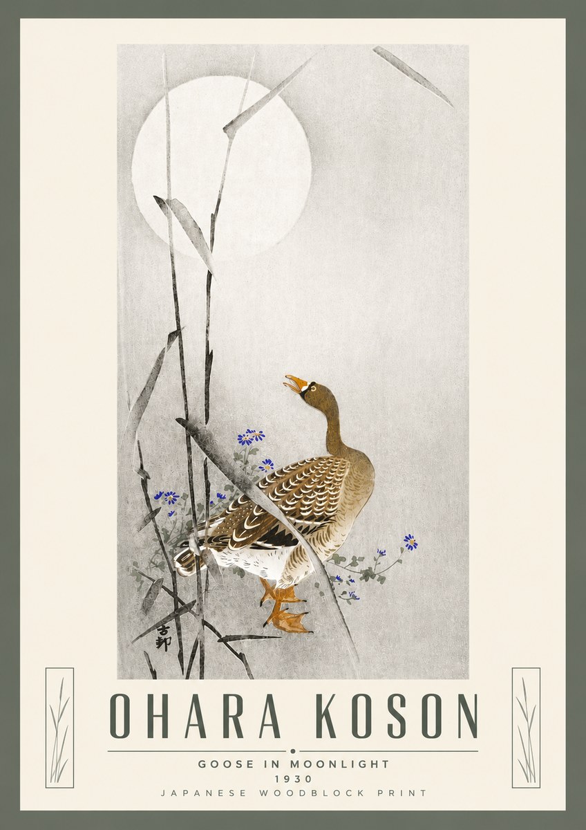 Ohara Koson Goose in Moonlight No5 - Plakat