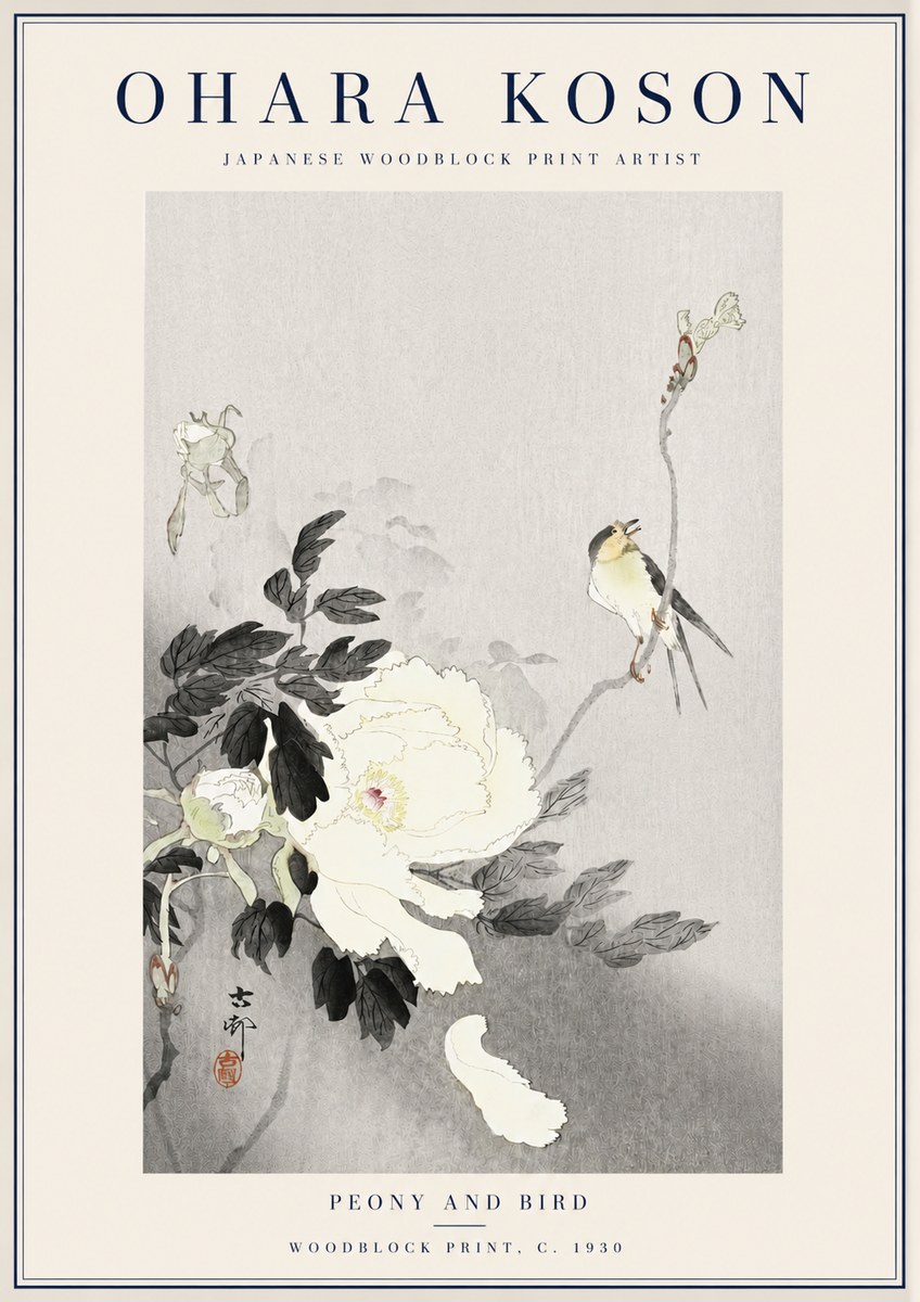 Ohara Koson Peony and Bird No3 - Plakat