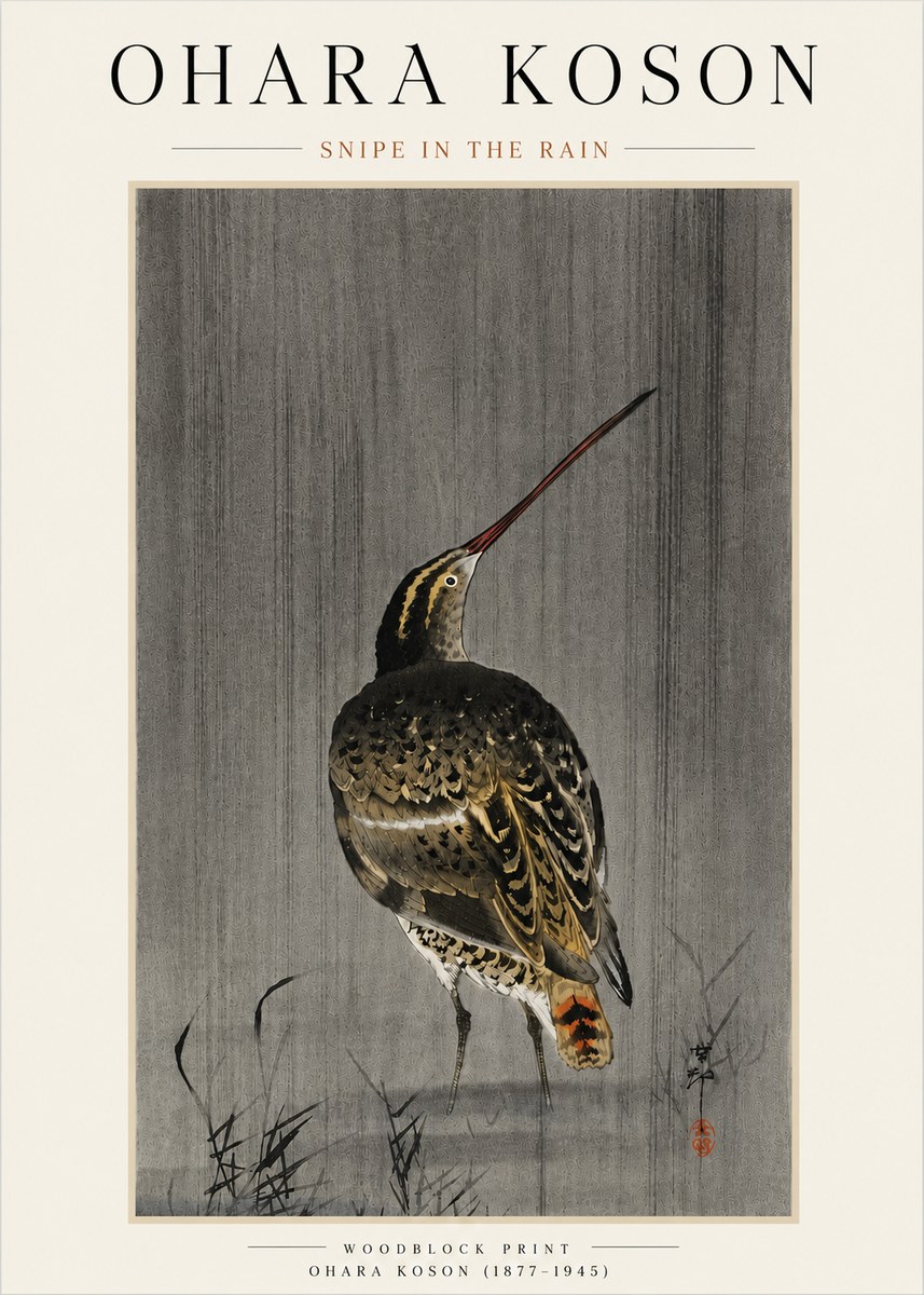 Ohara Koson Snipe in the Rain No4 - Plakat