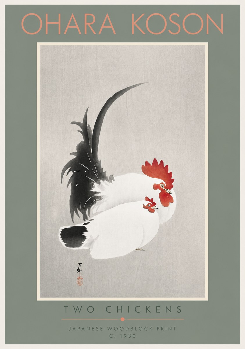 Ohara Koson Two Chickens No4 - Plakat