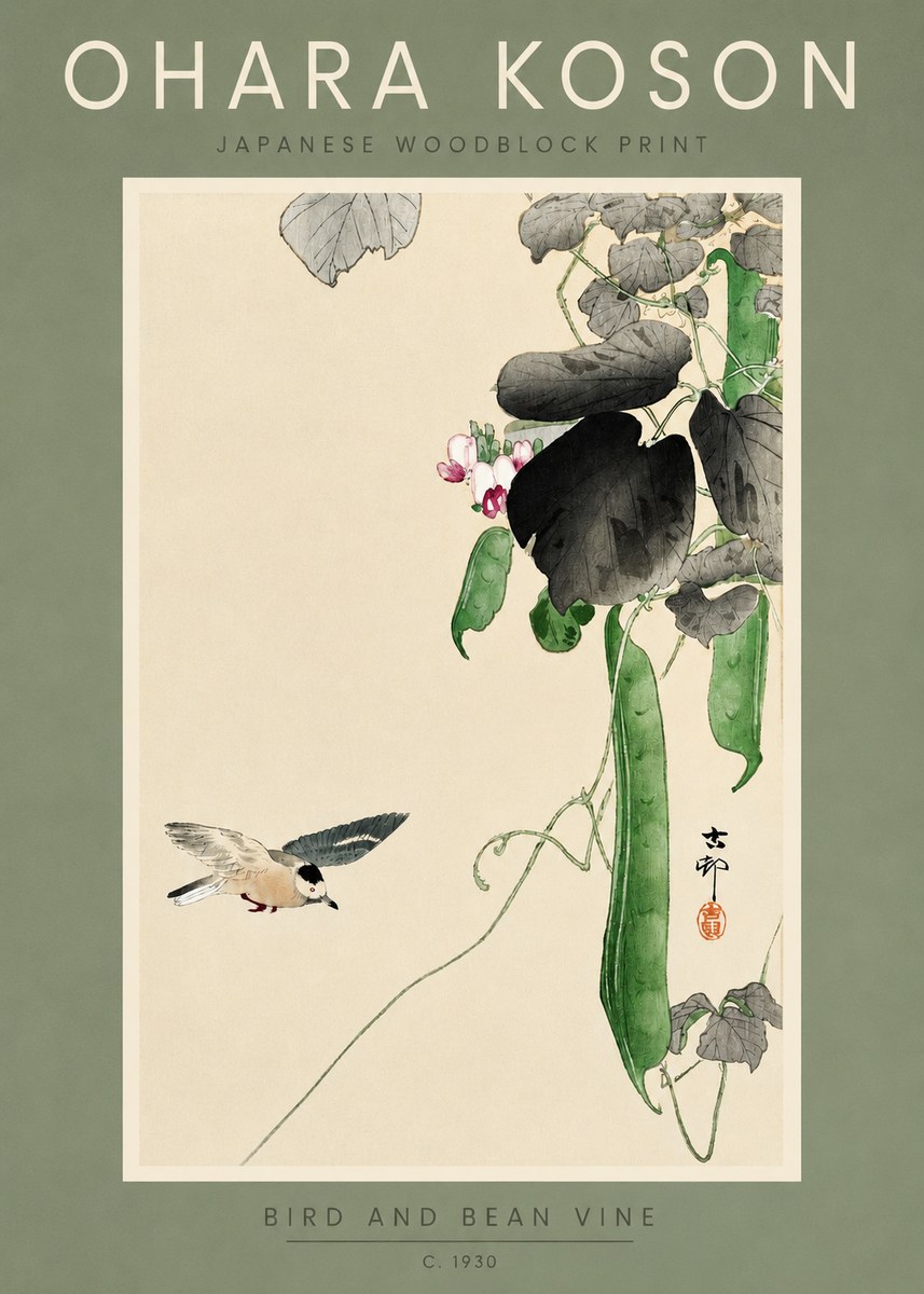 Ohara Koson Bird and Bean Vine No2 - Plakat