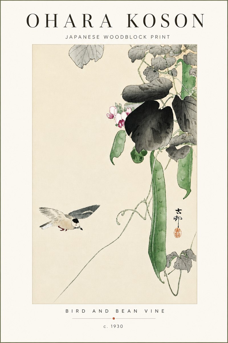 Ohara Koson Bird and Bean Vine No4 - Plakat
