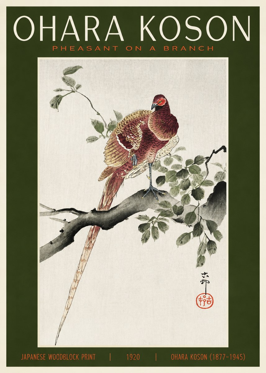 Ohara Koson Pheasant on a Branch No2 - Plakat