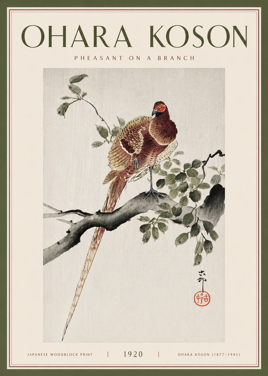 Ohara Koson Pheasant on a Branch No5 - Plakat