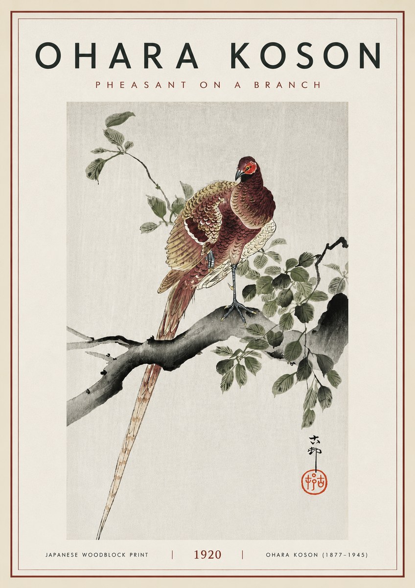 Ohara Koson Pheasant on a Branch No6 - Plakat