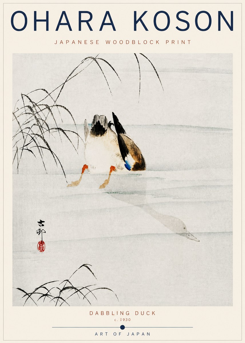 Ohara Koson Dabbling Duck No6 - Plakat