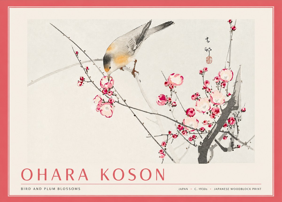 Ohara Koson Bird and Plum Blossoms No3 - Plakat