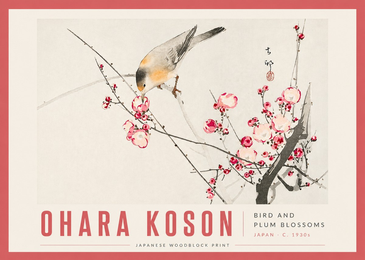 Ohara Koson Bird and Plum Blossoms No6 - Plakat