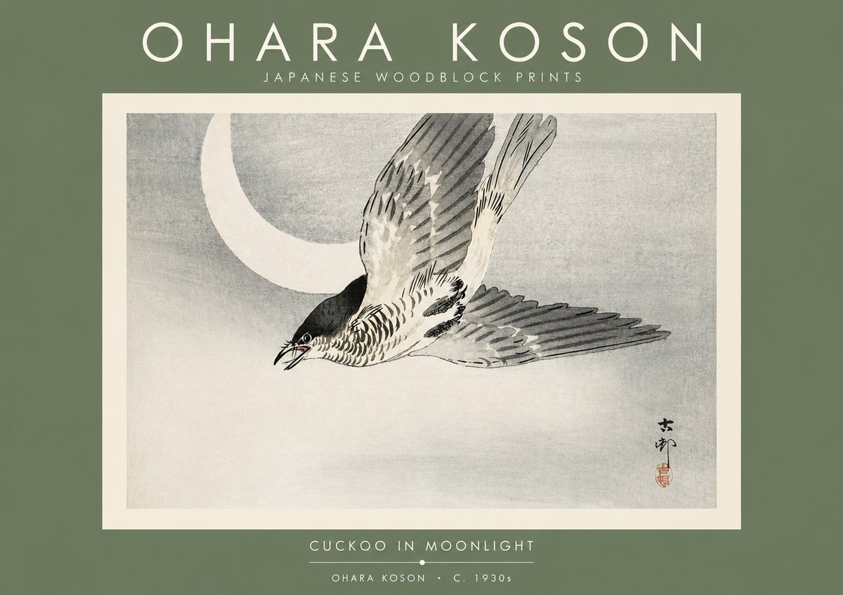 Ohara Koson Cuckoo in Moonlight No4 - Plakat