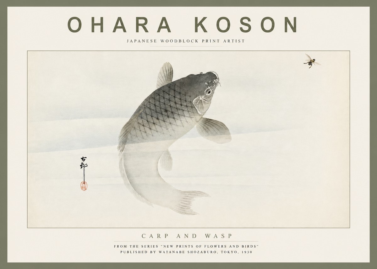 Ohara Koson Carp and Wasp No4 - Plakat