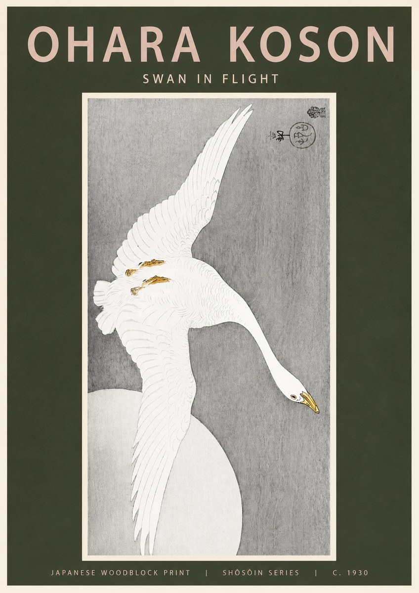 Ohara Koson Swan in Flight No2 - Plakat