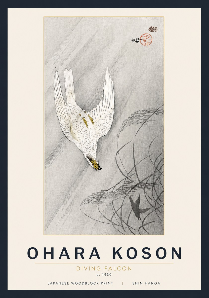 Ohara Koson Diving Falcon No5 - Plakat