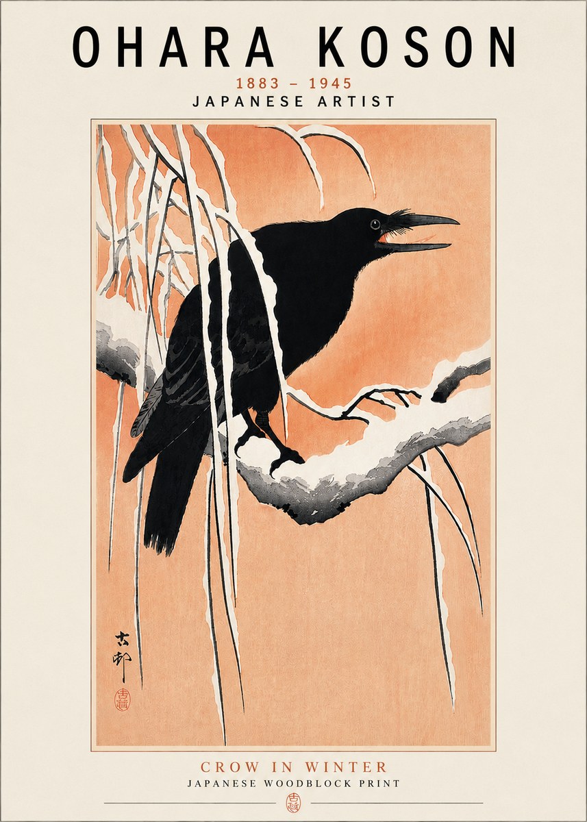 Ohara Koson Crow in Winter II No3 - Plakat