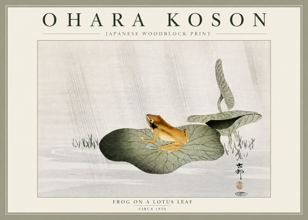 Ohara Koson Frog on a Lotus Leaf No6 - Plakat
