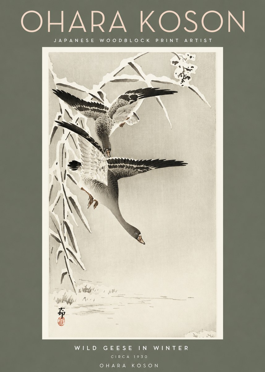 Ohara Koson Wild Geese in Winter No2 - Plakat
