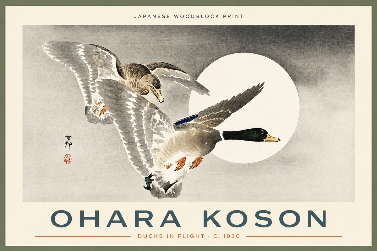 Ohara Koson Ducks in Flight No2 - Plakat