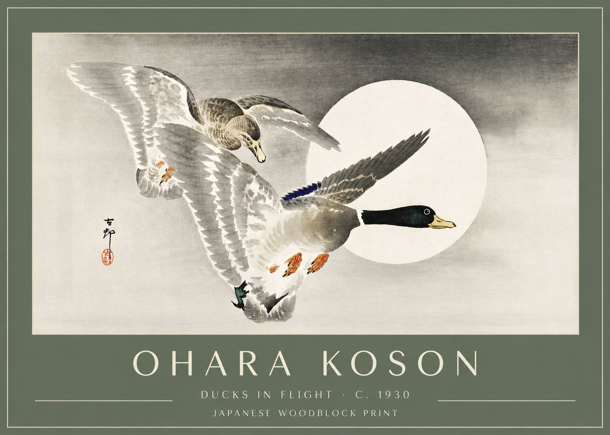 Ohara Koson Ducks in Flight No3 - Plakat