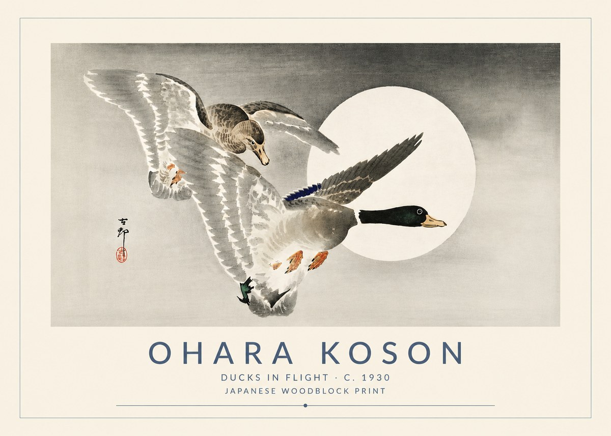 Ohara Koson Ducks in Flight No5 - Plakat