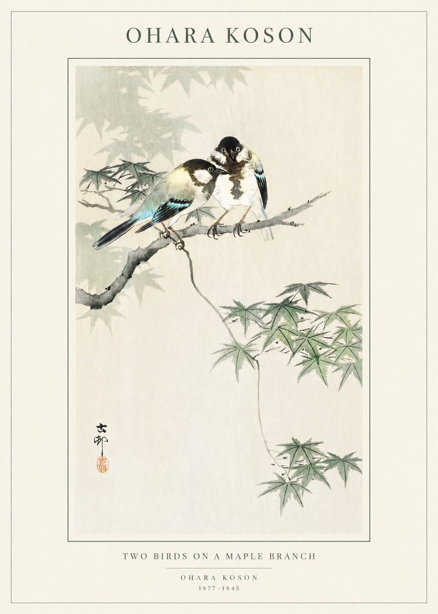 Ohara Koson Two Birds on a Maple Branch No1 - Plakat