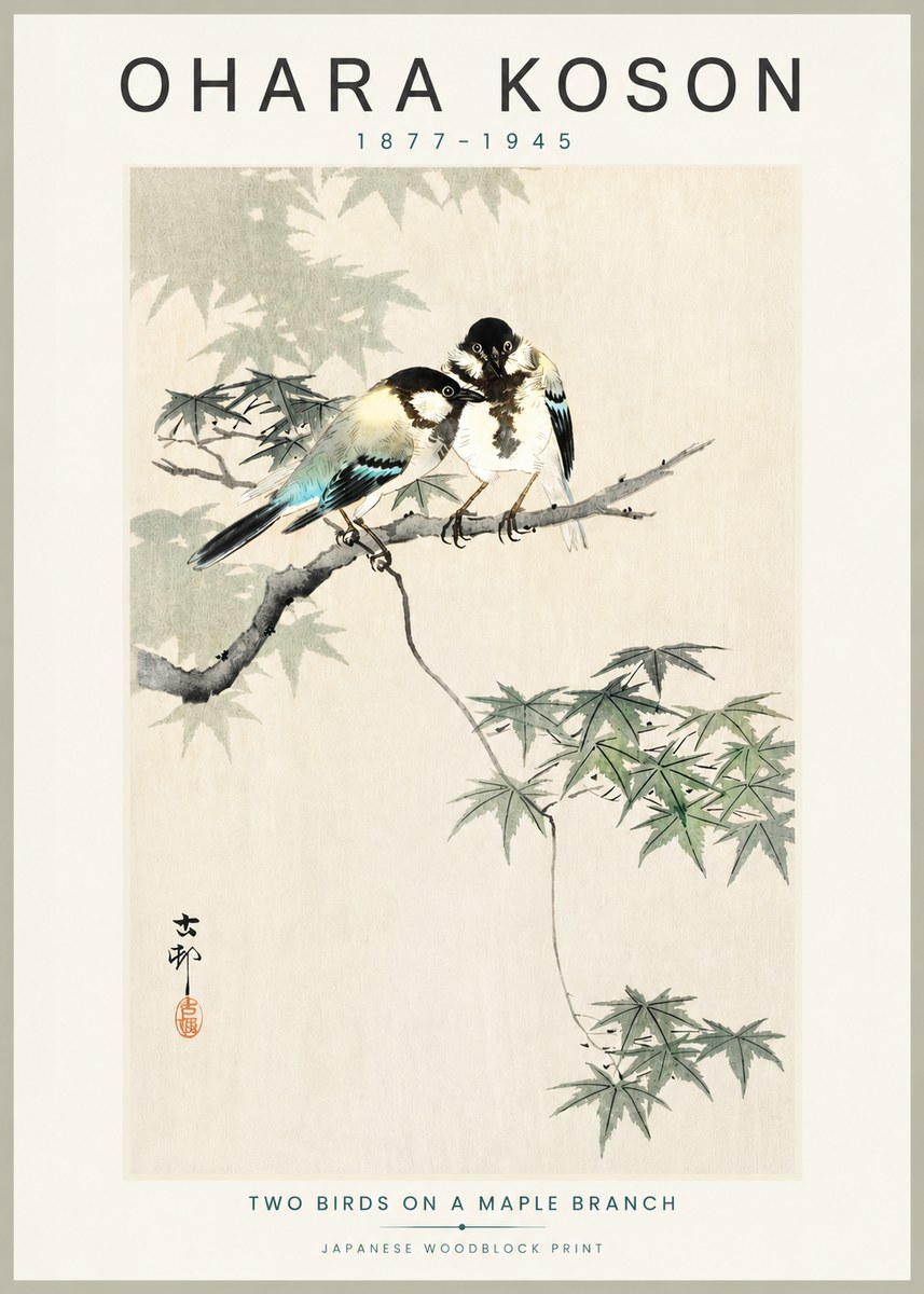 Ohara Koson Two Birds on a Maple Branch No3 - Plakat