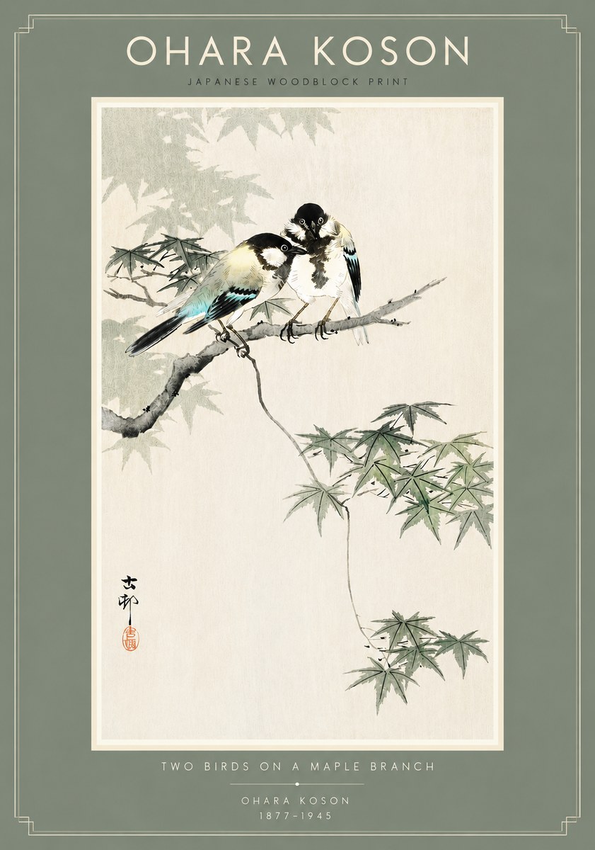 Ohara Koson Two Birds on a Maple Branch No4 - Plakat