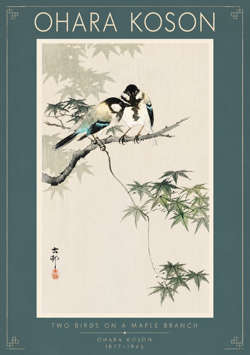 Ohara Koson Two Birds on a Maple Branch No5 - Plakat