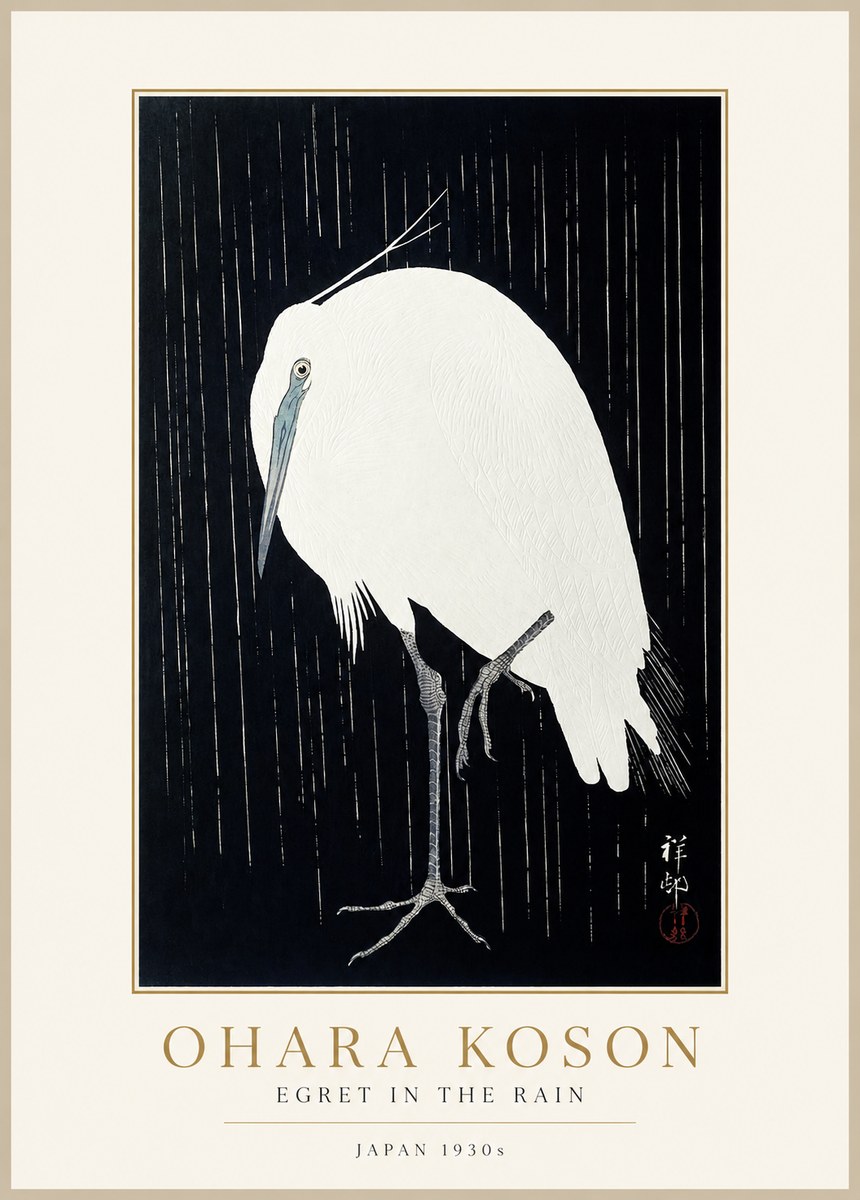 Ohara Koson Egret in the Rain I No1 - Plakat