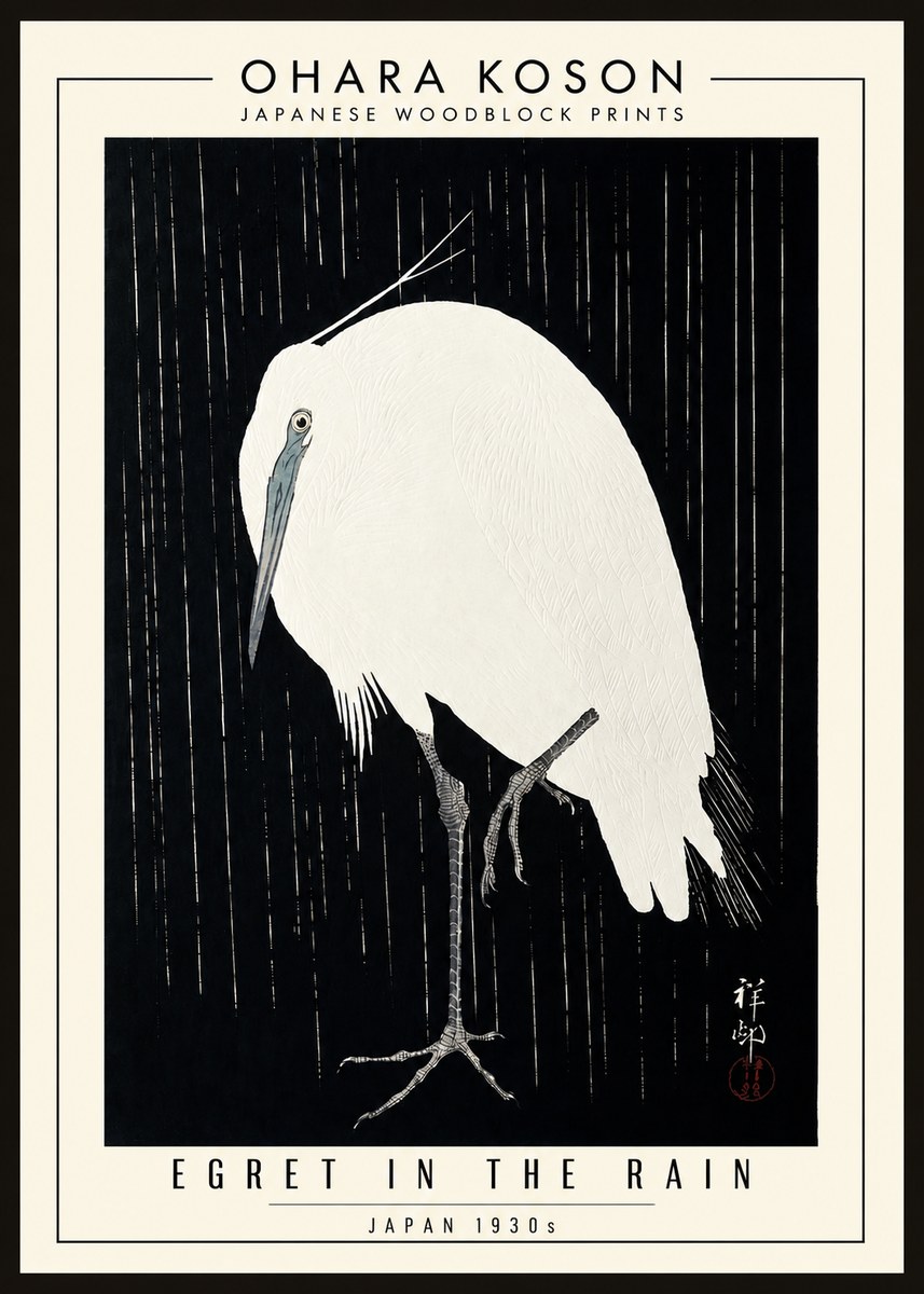 Ohara Koson Egret in the Rain I No3 - Plakat