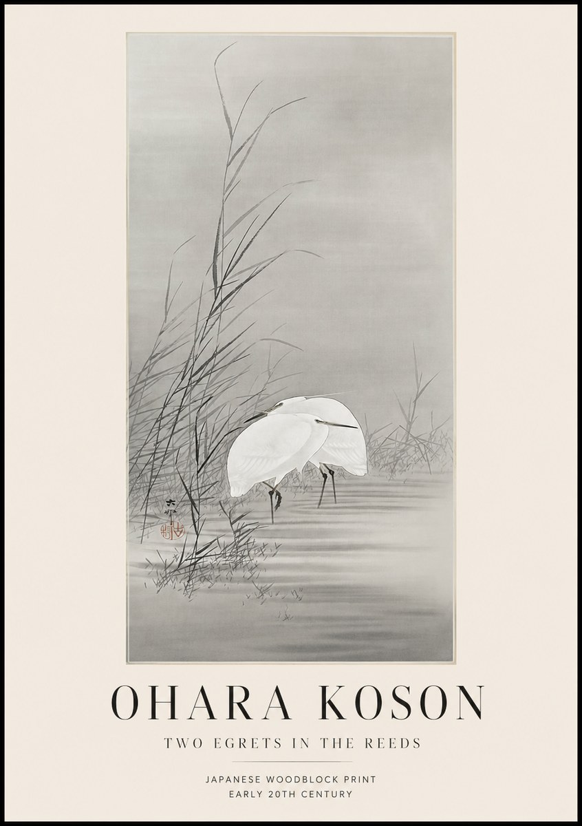Ohara Koson Two Egrets in the Reeds No1 - Plakat
