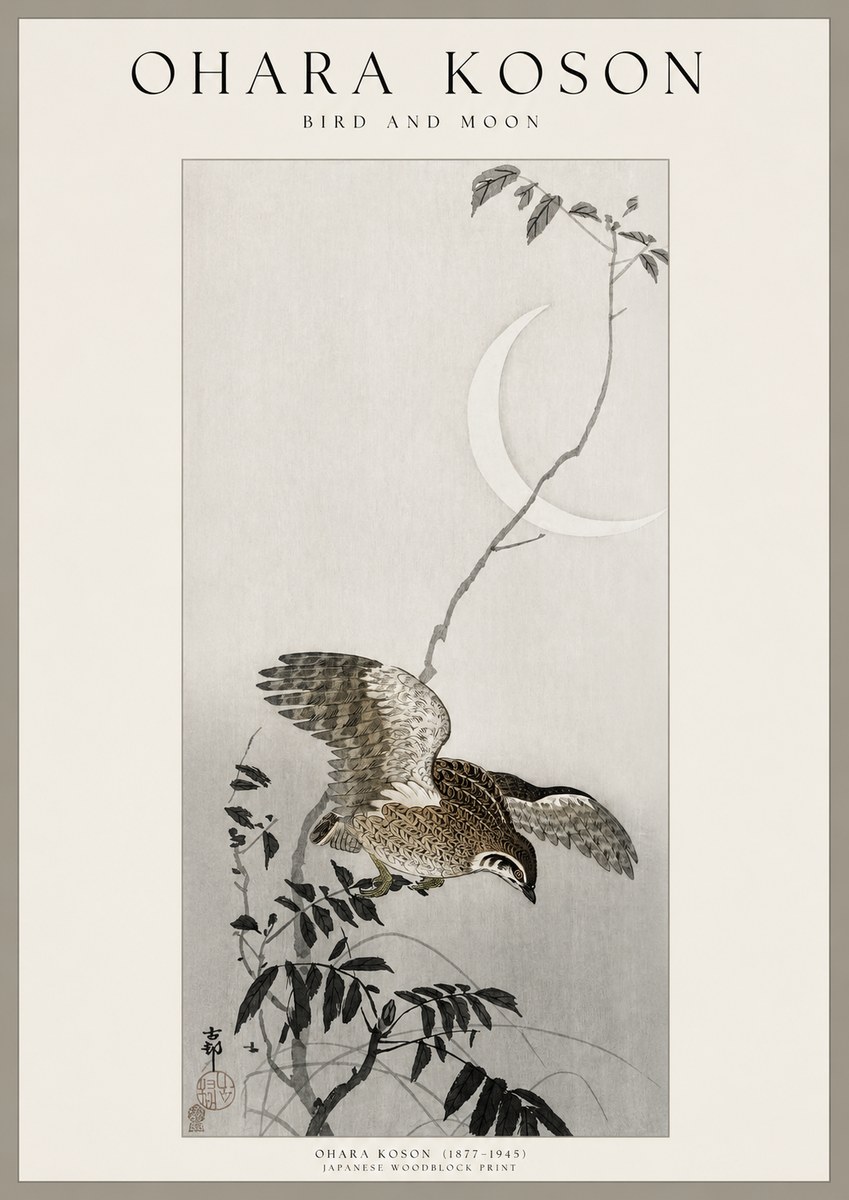 Ohara Koson Bird and Moon No1 - Plakat