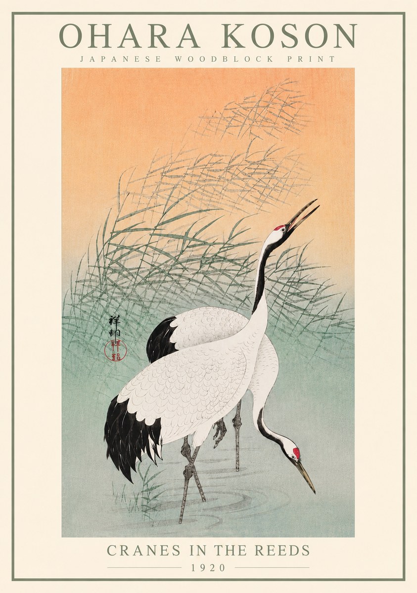 Ohara Koson Cranes in the Reeds No5 - Plakat