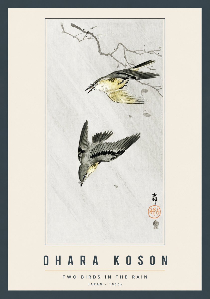 Ohara Koson Two Birds in the Rain No2 - Plakat