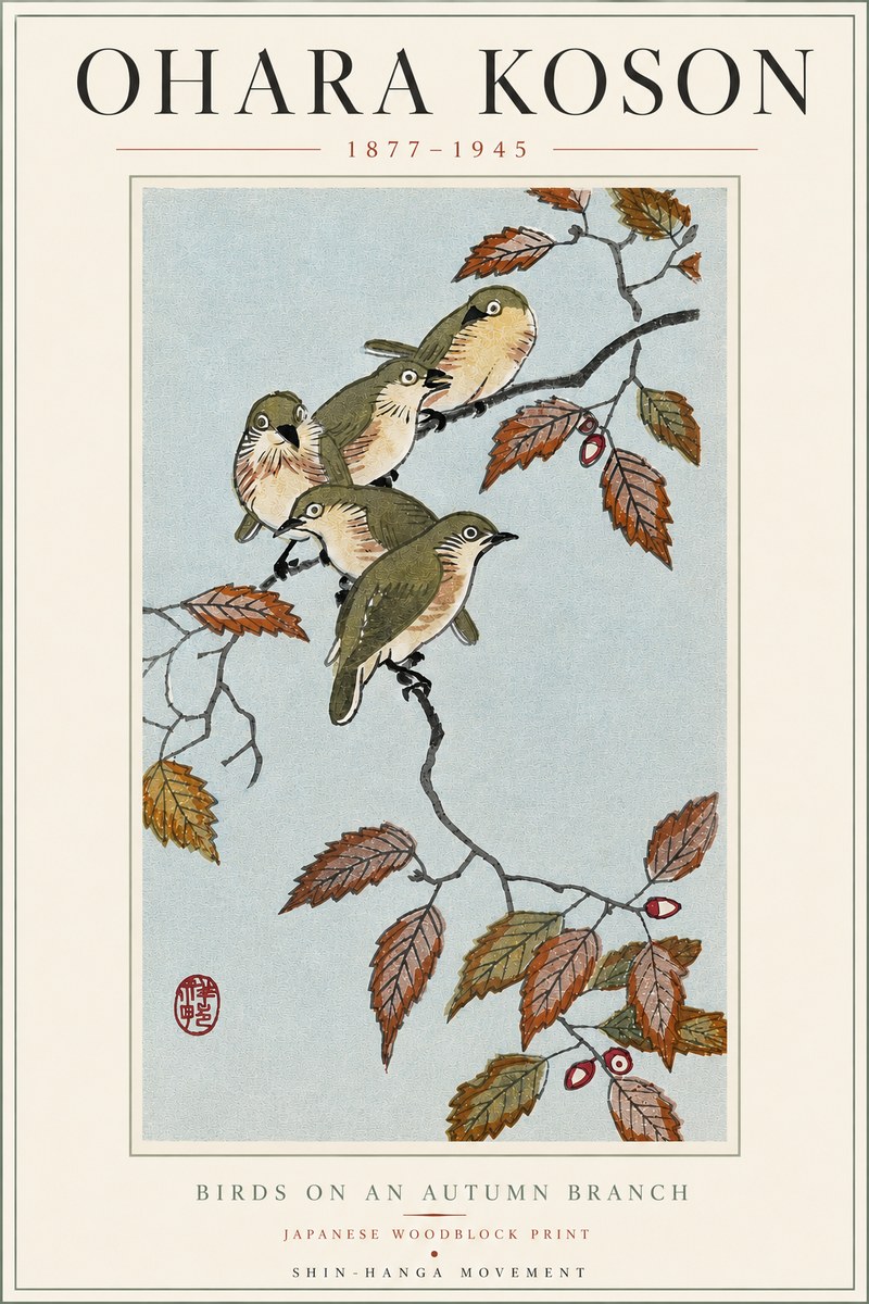 Ohara Koson Birds on an Autumn Branch No5 - Plakat