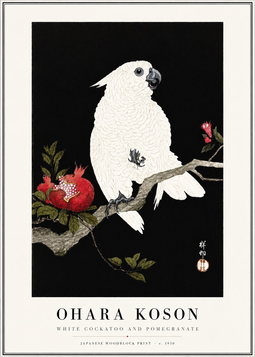 Ohara Koson White Cockatoo and Pomegranate I No4 - Plakat