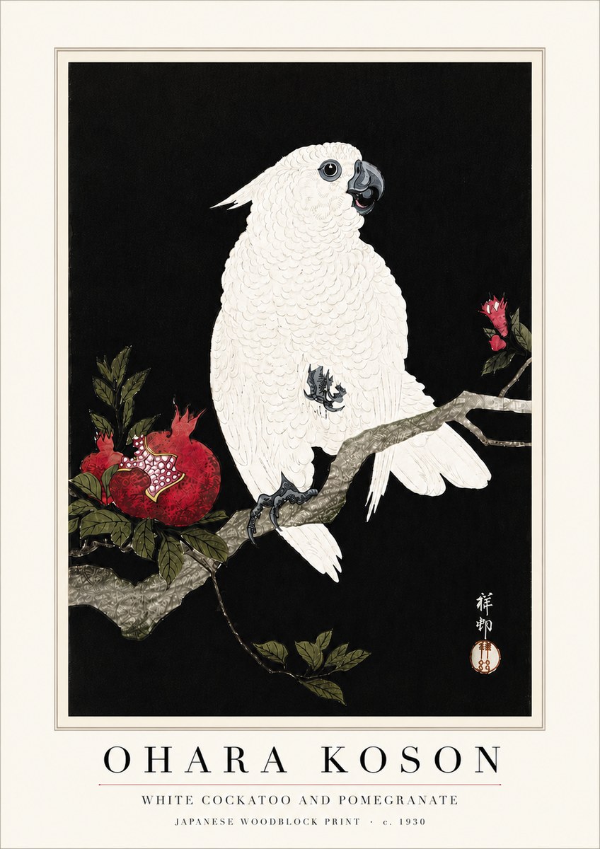 Ohara Koson White Cockatoo and Pomegranate I No6 - Plakat