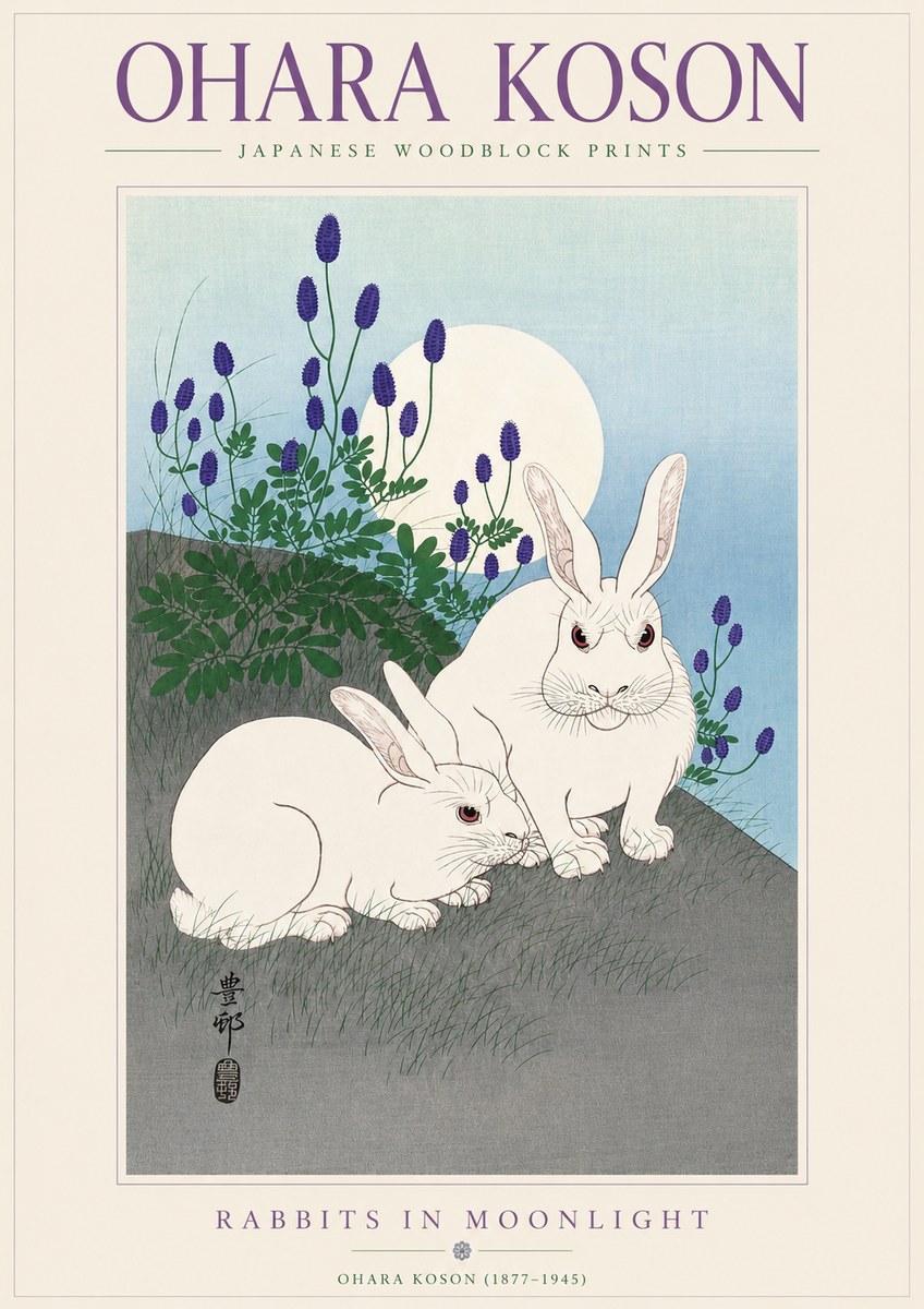 Ohara Koson Rabbits in Moonlight No3 - Plakat