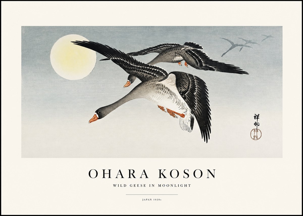 Ohara Koson Wild Geese in Moonlight III No1 - Plakat