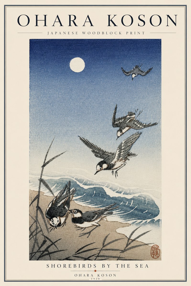 Ohara Koson Shorebirds by the Sea No3 - Plakat
