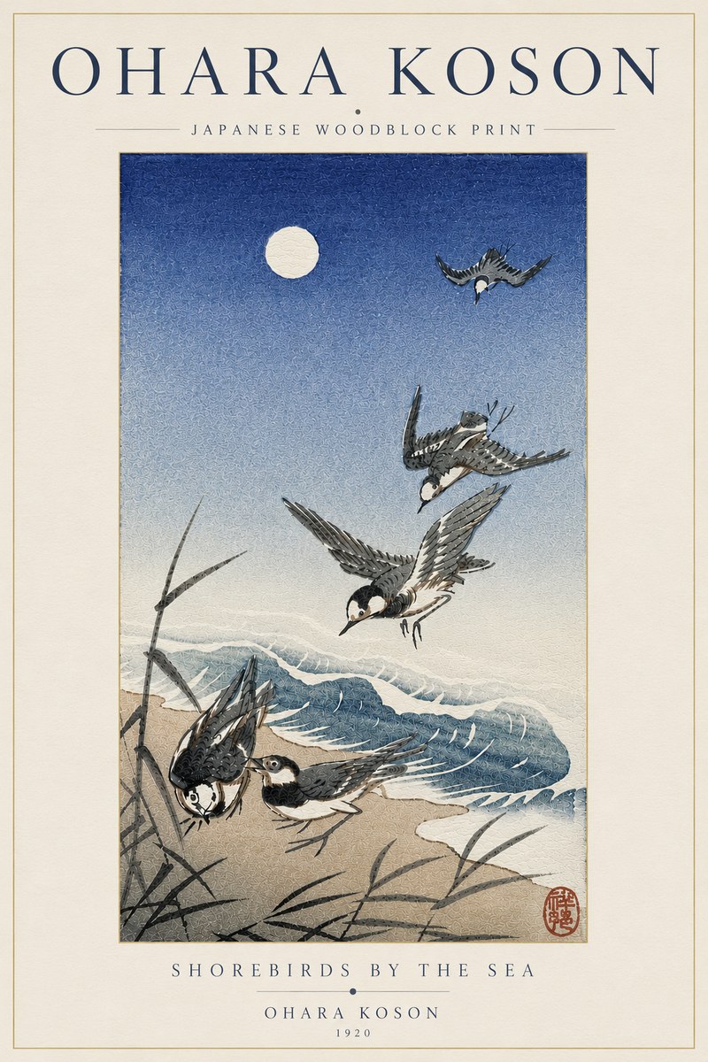 Ohara Koson Shorebirds by the Sea No6 - Plakat