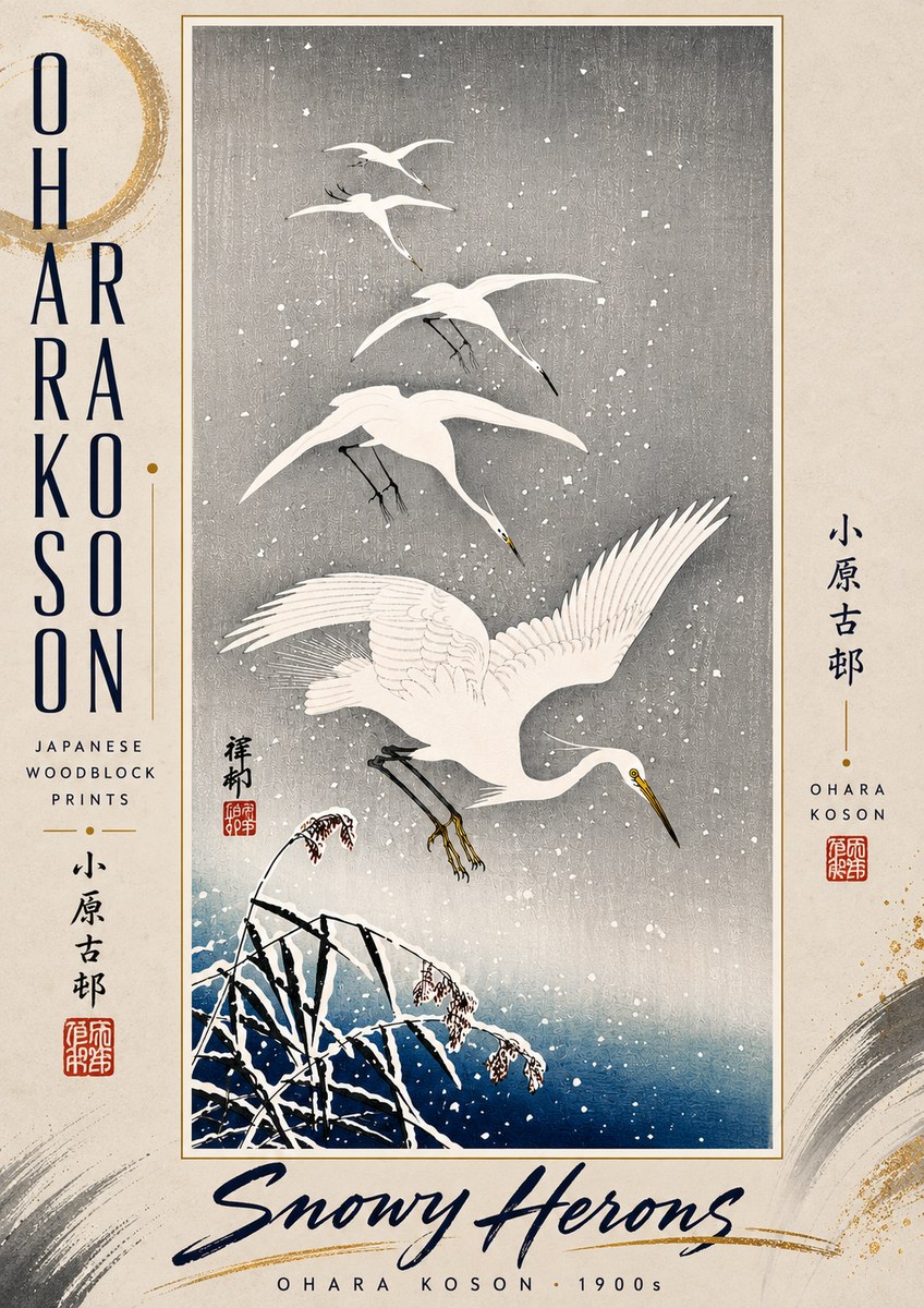 Ohara Koson Snowy Herons No5 - Plakat