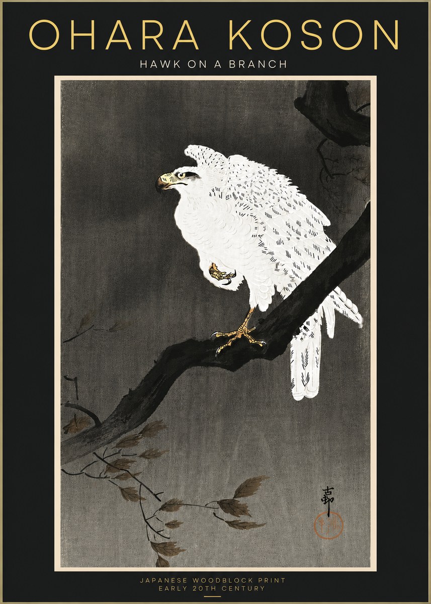 Ohara Koson Hawk on a Branch II No4 - Plakat