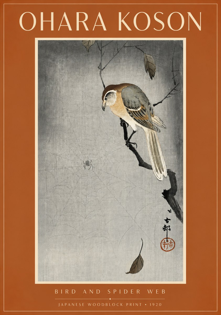 Ohara Koson Bird and Spider Web II No6 - Plakat