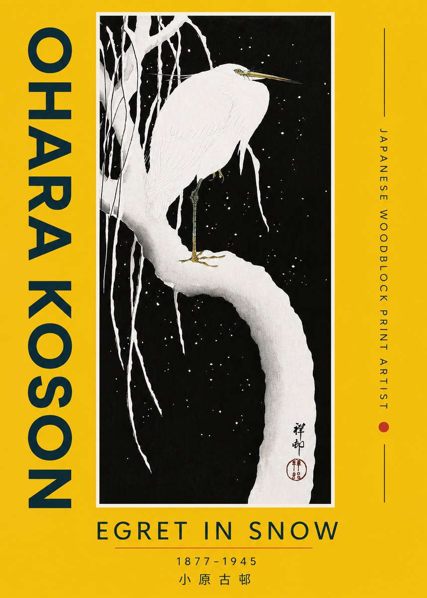 Ohara Koson Egret in Snow No4 - Plakat