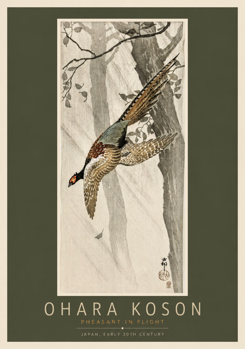Ohara Koson Pheasant in Flight No2 - Plakat