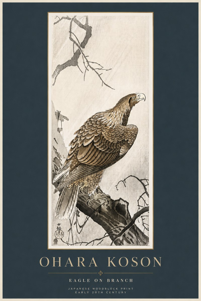 Ohara Koson Eagle on Branch No2 - Plakat